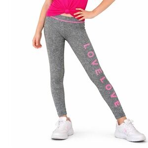 Soho Kids Leggings Kids 10/12 Gray Pink LOVE Graphic Athletic Stretch Seamless